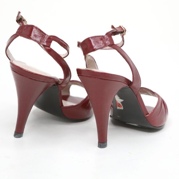 Vintage Nina Burgundy Leather Ankle Strap Peep-Toe Pumps Heels Retro 90s Classic - Picture 9 of 12
